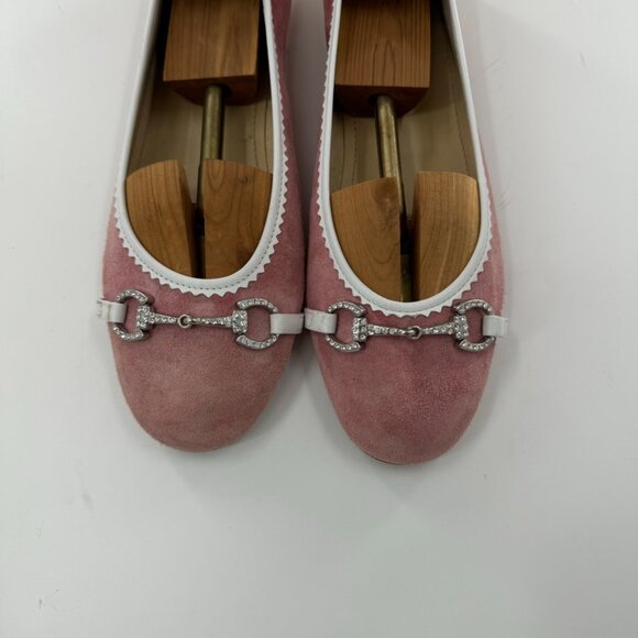 Bellofatto Pink Suede Ballet Flats Rhinestone Horse bit Details Size 10 - Picture 3 of 10